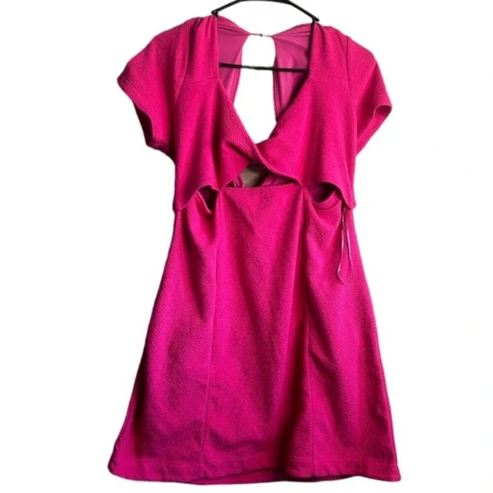NWT Anthropologie Maeve Fuchsia Pink Cut Out  Mini Dress Size L